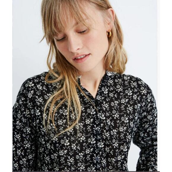 Madewell Peasant Blouse Women Size M Black Ditsy Branch Floral Meadow Shirt Boho - Picture 2 of 13